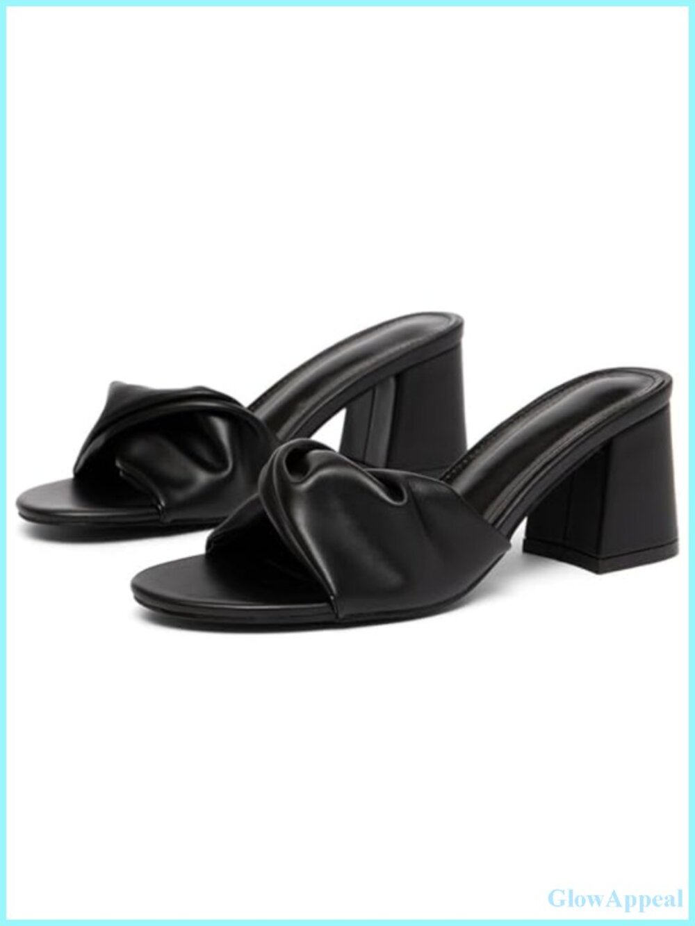 Women's Chunky Block Heel Slide Sandals Slip On Mules Faux Leather Comfortable